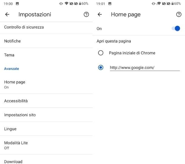 Home page - smartphone settings