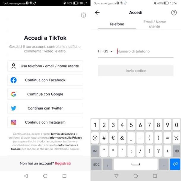 TikTok Login app android e iphone