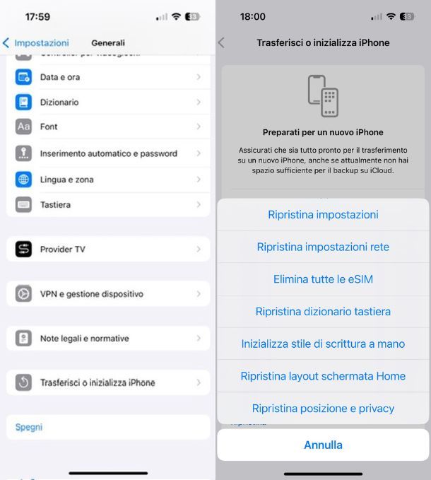 Reset impostazioni iPhone