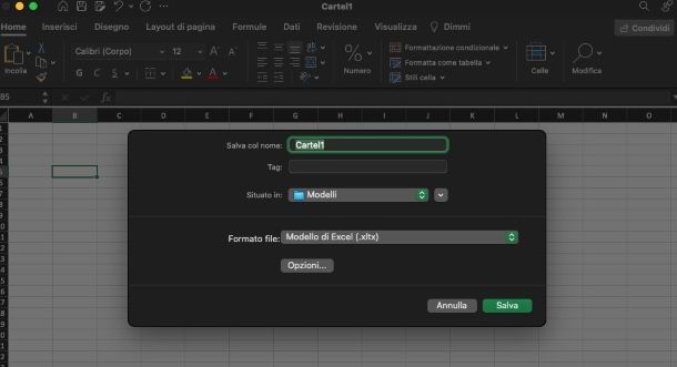 Fare un modello con Excel su Mac