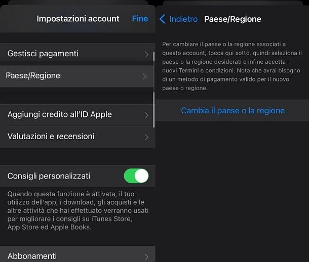 Come cambiare Paese App Store con metodo di pagamento