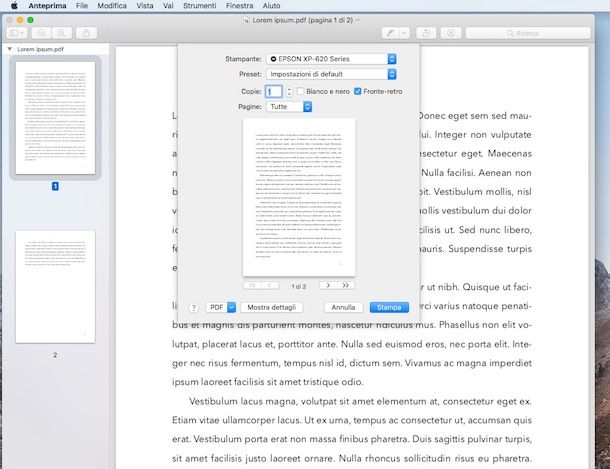 Stampare fronte retro PDF con Anteprima