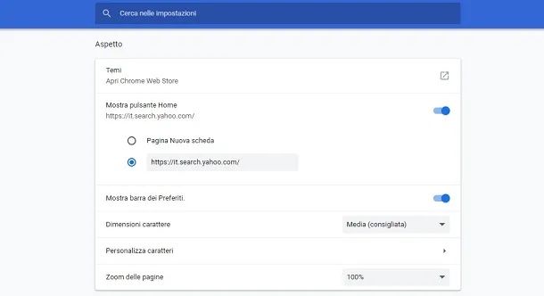 Home page - Web settings