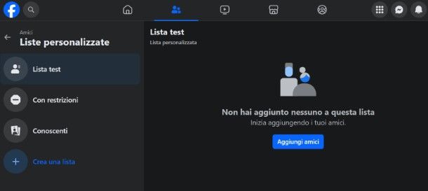 Aggiungere amici di Facebook a una lista