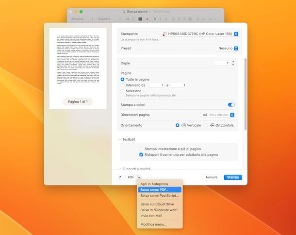 Stampante PDF macOS