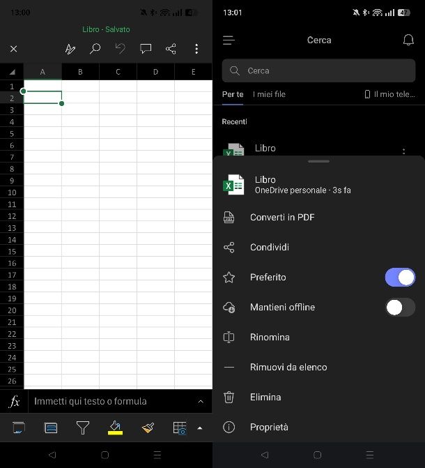 Fare un modello con Excel su smartphone e tablet