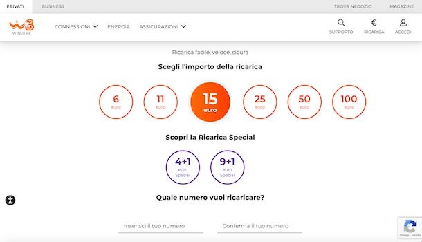 Ricarica WINDTRE da sito Web