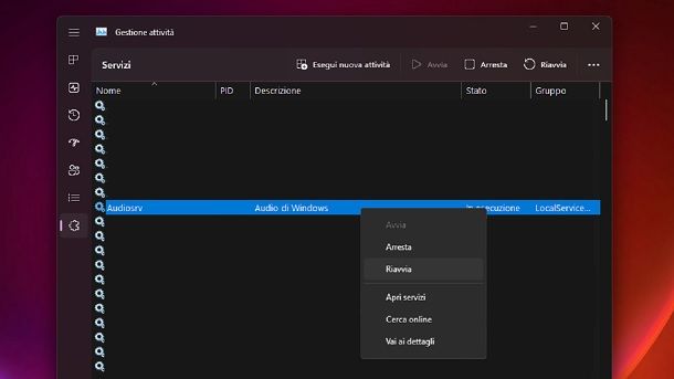 Riavviare il servizio audio di Windows 11