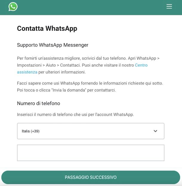 WhatsApp bloccato richiesta di assistenza Web