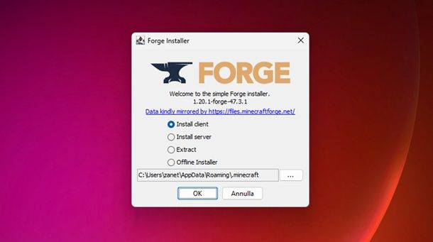 Installare Forge Minecraft mod