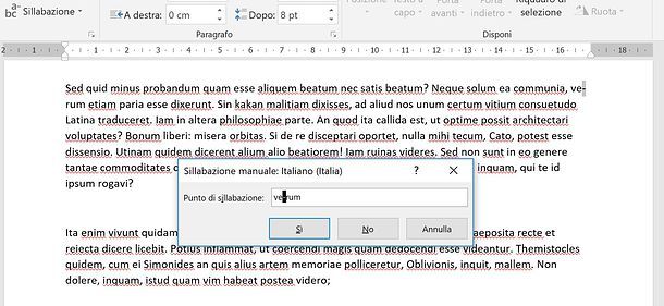 Come sillabare in Word manualmente