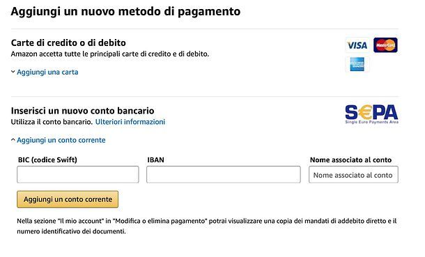 Aggiunta conto Amazon