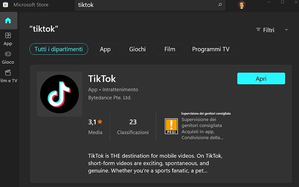 Applicazione di TikTok per WIndows