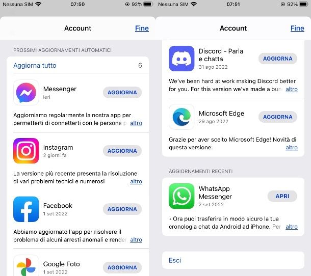 Aggiornare l'app dall'App Store