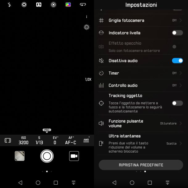 Disabilitare i suoni dell'app Fotocamera