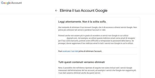 Eliminare account Google definitivamente