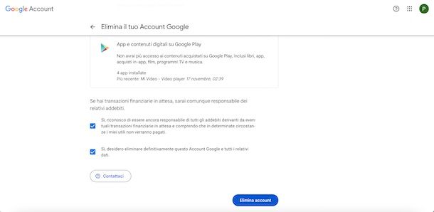 Eliminazione account Google