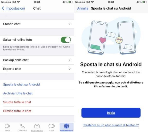 Trasferisci le chat su Android — WhatsApp iOS