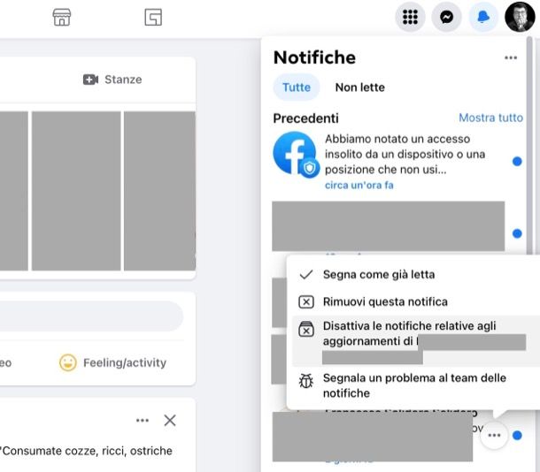 Disattivare notifiche Facebook degli amici da computer