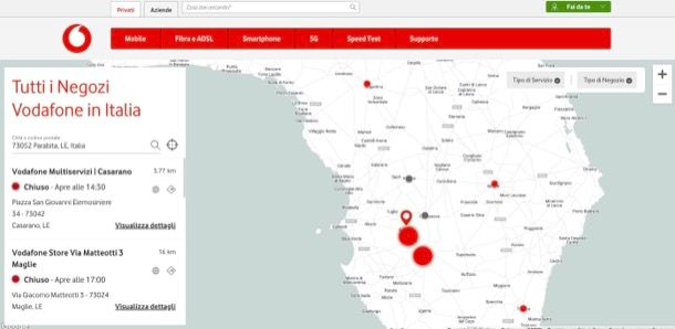 Trovare negozi Vodafone