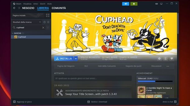 Cuphead installazione Steam