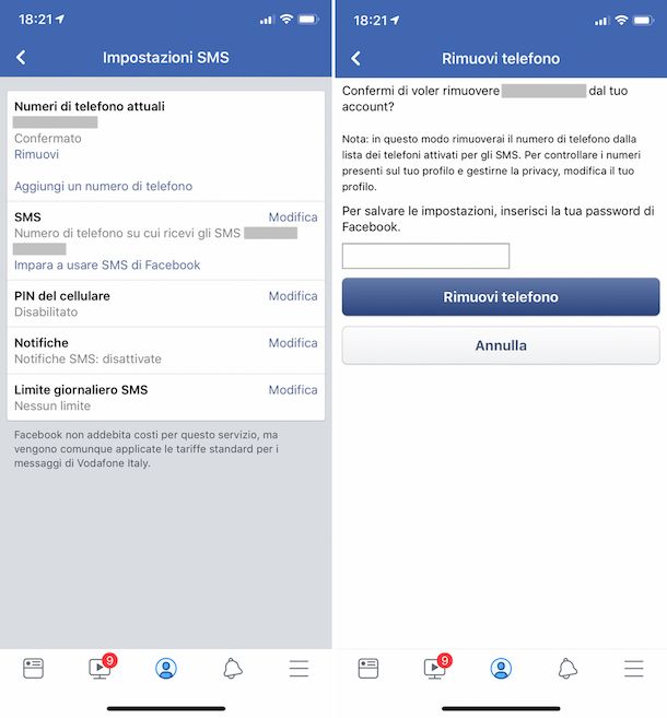 Come togliere il numero di telefono da Facebook