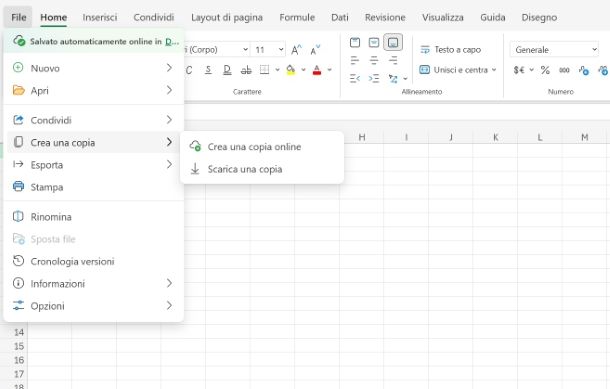 Fare un modello con Excel Online