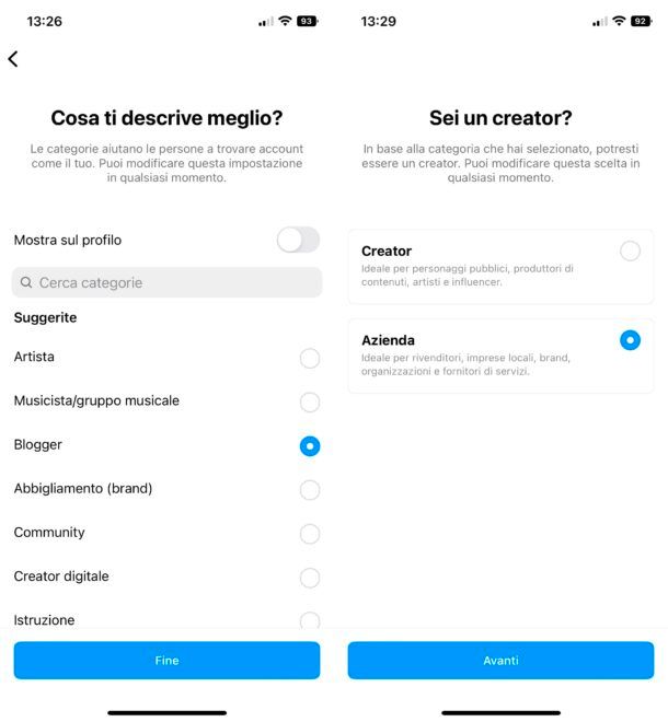 Passare a un profilo aziendale Instagram