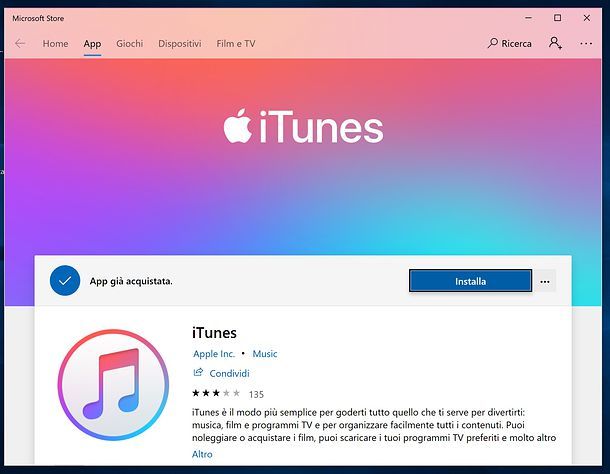 Installare iTunes su Windows 10