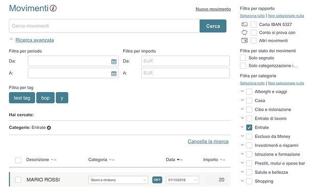 Ricerca movimenti Money di BPER Banca