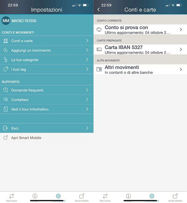 Impostazioni app Smart Mobile My Money