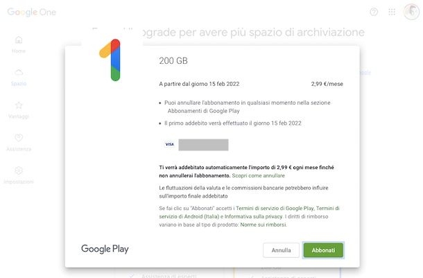 Google One versione Web