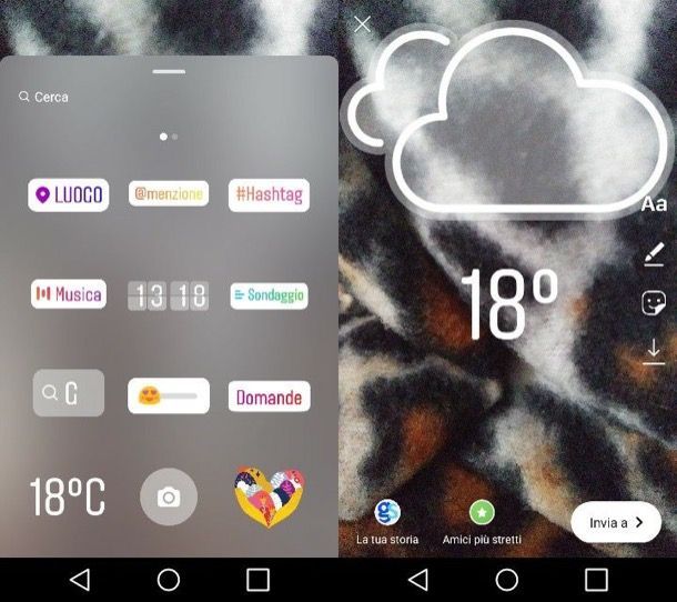 Mettere i gradi su Instagram Android