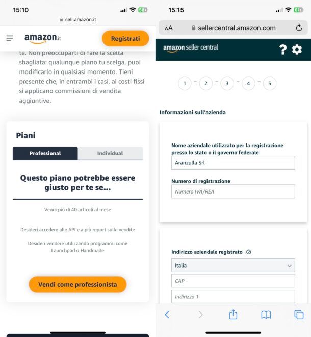 Creare account venditore Amazon