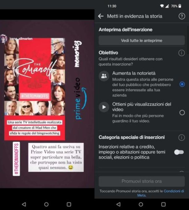 Come sponsorizzare storie Instagram da Facebook