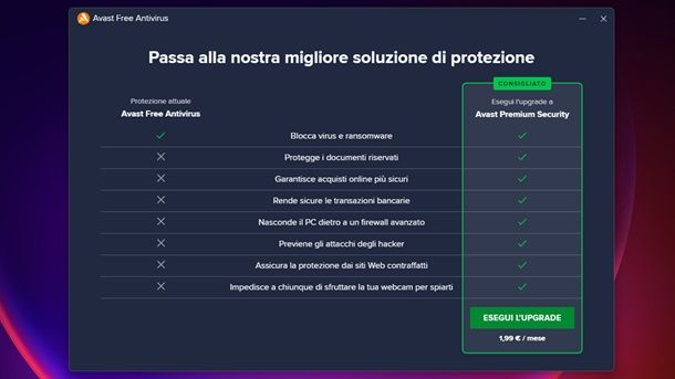 Passare ad Avast Premium Security