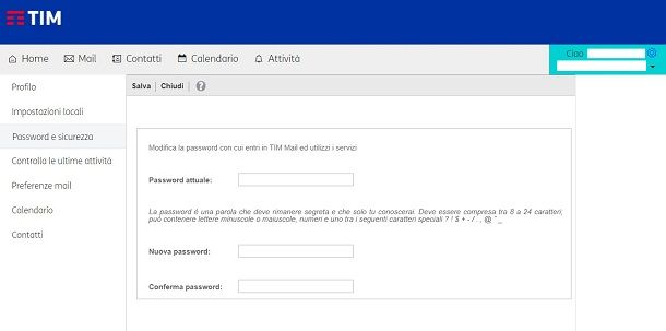 Modifica della password Alice Mail