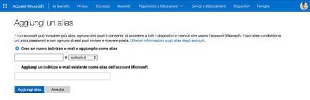 Creare alias Outlook