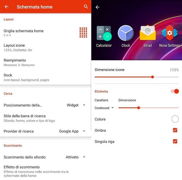 Come cambiare dimensioni icone Android Nova Launcher