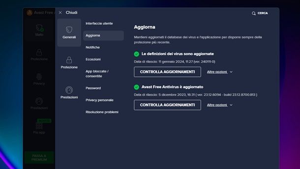 Aggiornare Avast Free Antivirus