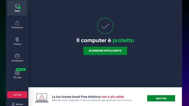 Avast Free licenza scaduta