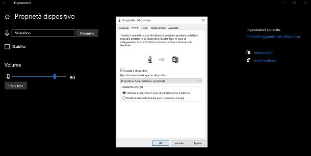 Sentire il microfono nelle casse su Windows 10