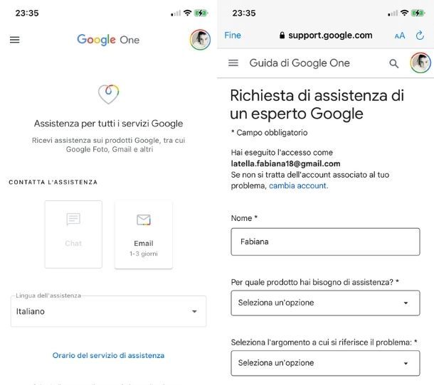 Richiesta di assistenza esperto Google