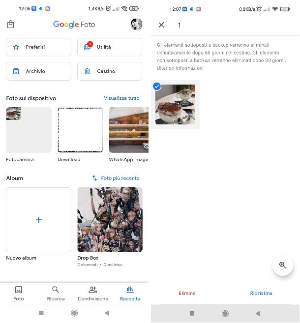 Recuperare foto cestino Google Foto