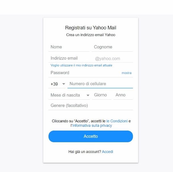 Yahoo! Mail registrazione