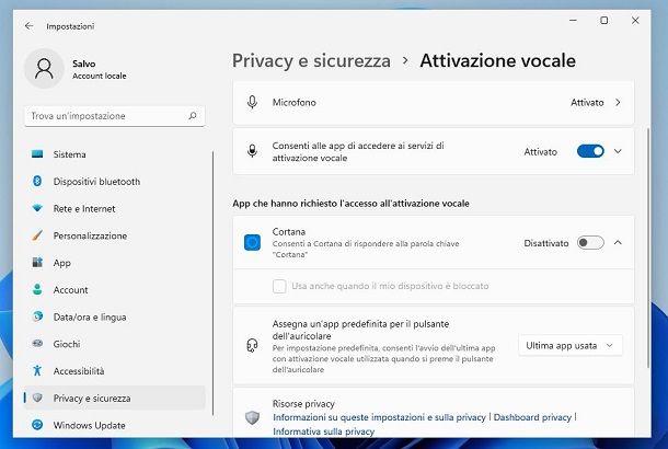 Disattivare Cortana Windows 11