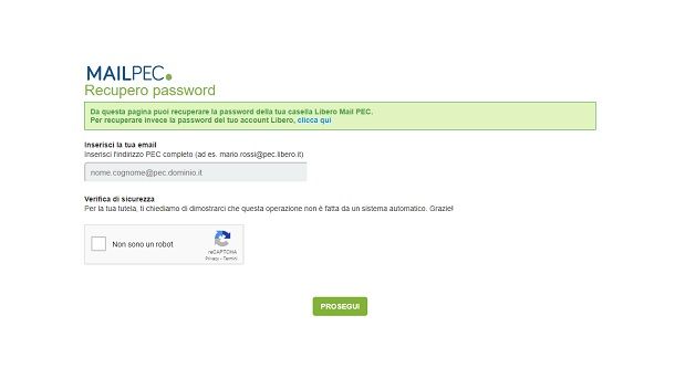 Come recuperare password PEC Libero