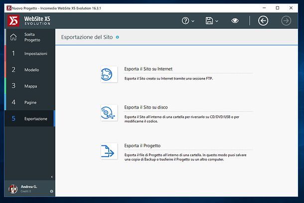 Esportazione del sito in WebSite X5