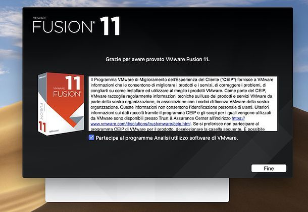 Installazione VMware Fusion