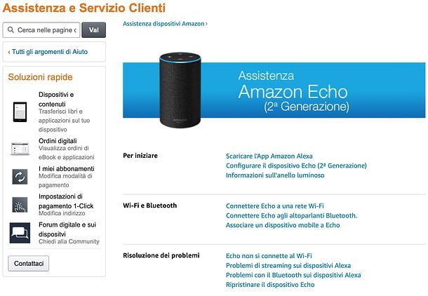 Assistenza Amazon Echo